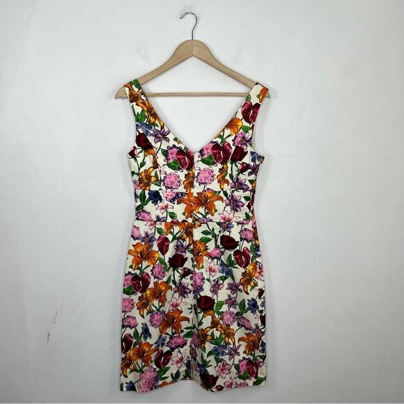 Chetta B Cream Floral V Neck Sleeveless Dress Size 8 - Picture 2 of 14